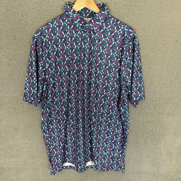 1764 Golf Polo Shirt Mens M Blue Performance Stretch Short Sleeve Wine Bottles - Picture 1 of 7